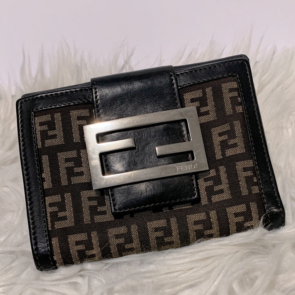 FENDI Black and Brown Logo Wallet